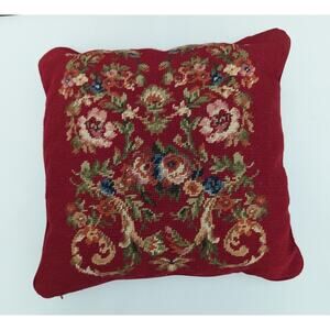 Ralph Lauren Chaps Summerton Burgundy Floral Needlepoint Pillow Rare 16 X 16